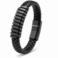 SERASAR Helix Leather Bracelet – Black, 20 cm