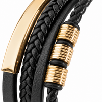 SERASAR Brave Leather Bracelet – Gold & Black, 23 cm