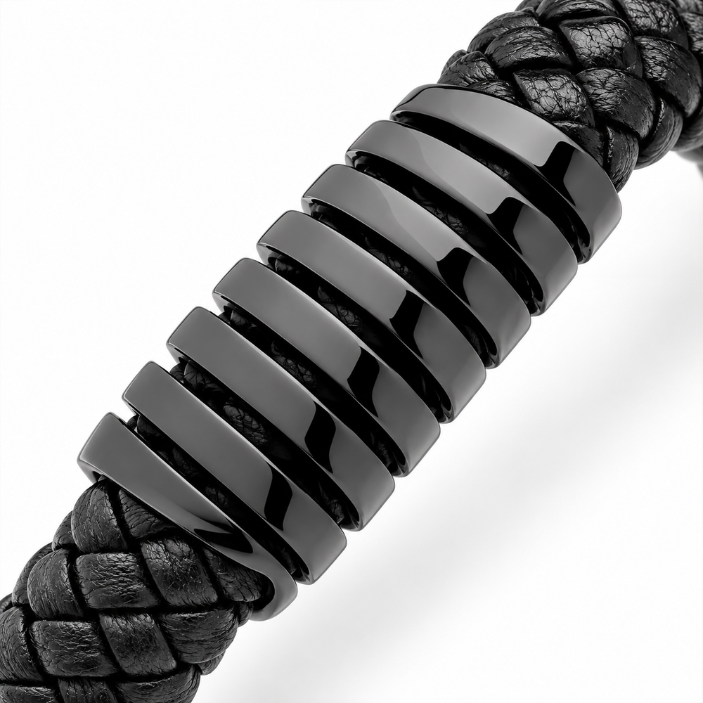 SERASAR Helix Leather Bracelet – Black, 20 cm