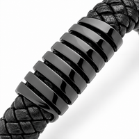 SERASAR Helix Leather Bracelet – Black, 20 cm