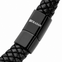 SERASAR Helix Leather Bracelet – Black, 20 cm