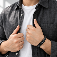 SERASAR Helix Leather Bracelet – Black, 20 cm